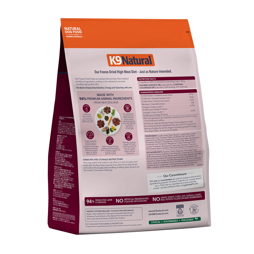 K9 Natural Freeze-Dried Lamb & Venison Feast for Dogs 4lb