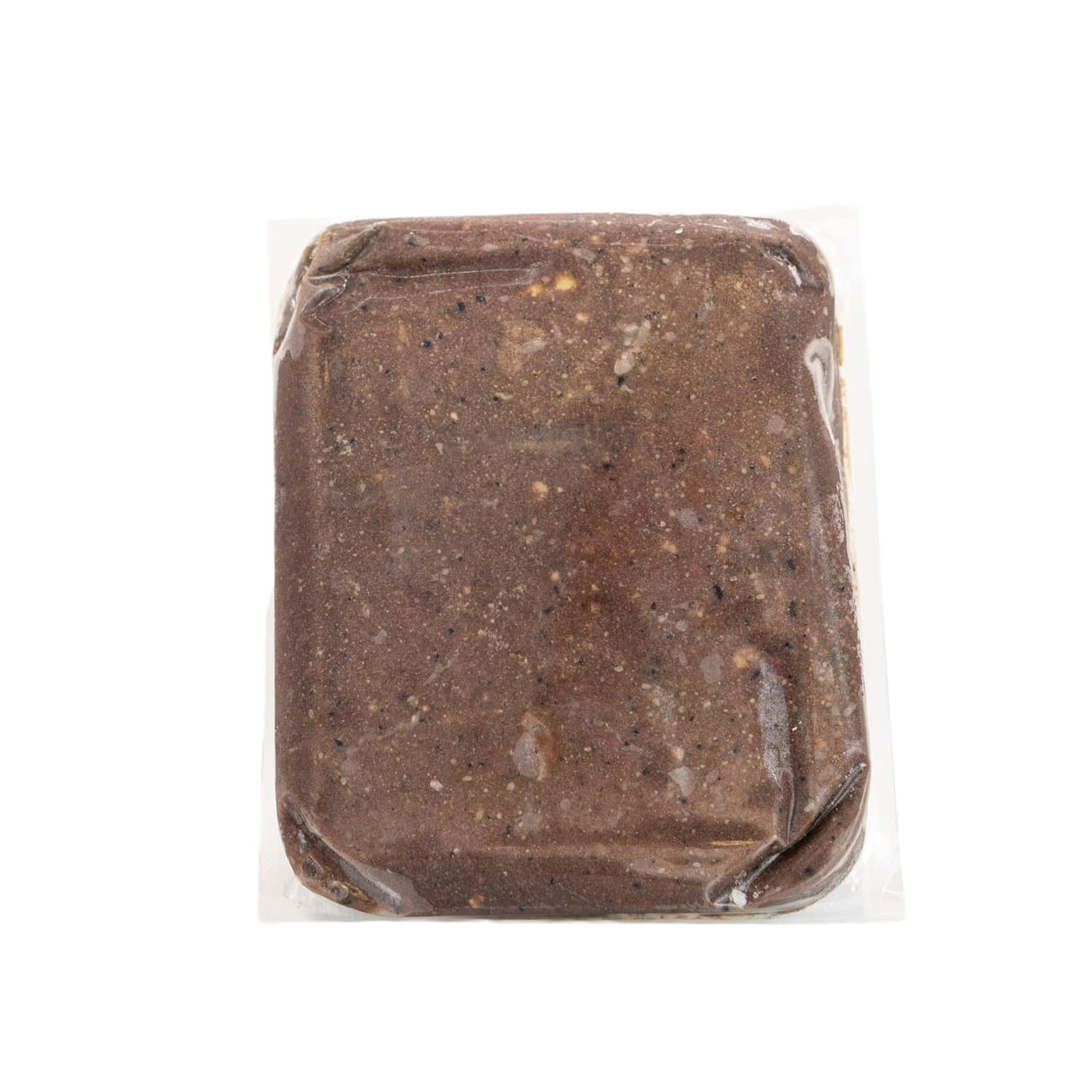 RDBK - Everyday Raw Farmhouse Fare: A vacuum-sealed pouch showing a brown paste, representing raw chicken and beef mix with veggies, ready for pet meals.