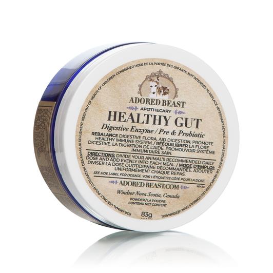 Adored Beast Leaky Gut Protocol - 5 Product Set in a round tin, featuring digestive enzymes and probiotics to support gut health and immune function.