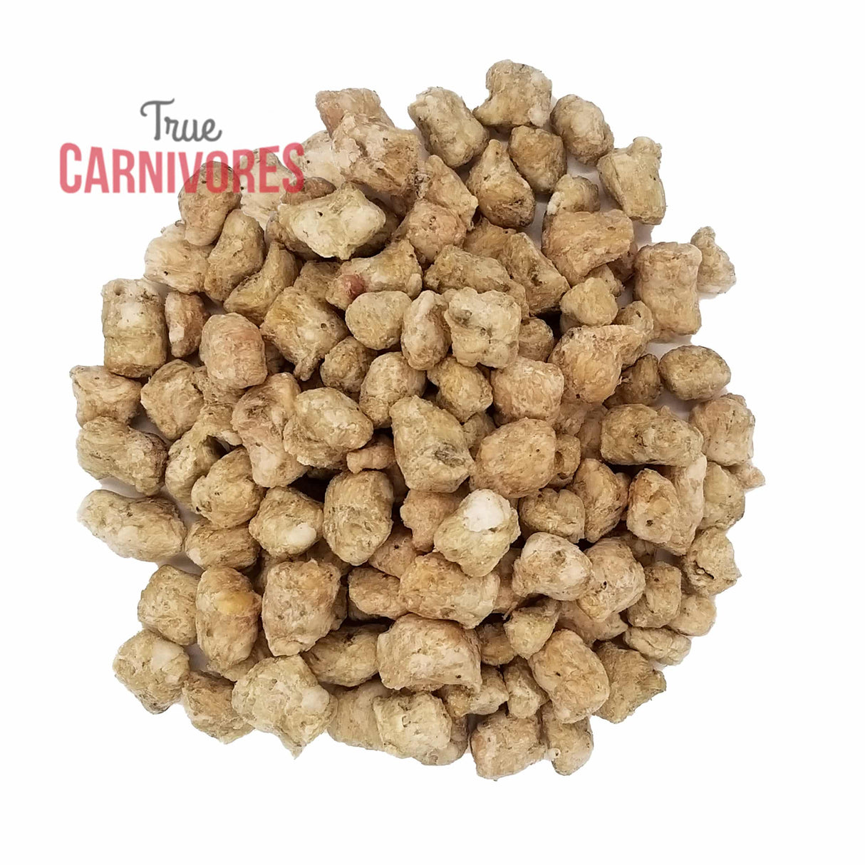 Freeze-dried Beef Tripe Treats 80 Grams, featuring close-up of freeze-dried beef tripe nuggets, branded with True Carnivores, ideal for carnivorous pets.