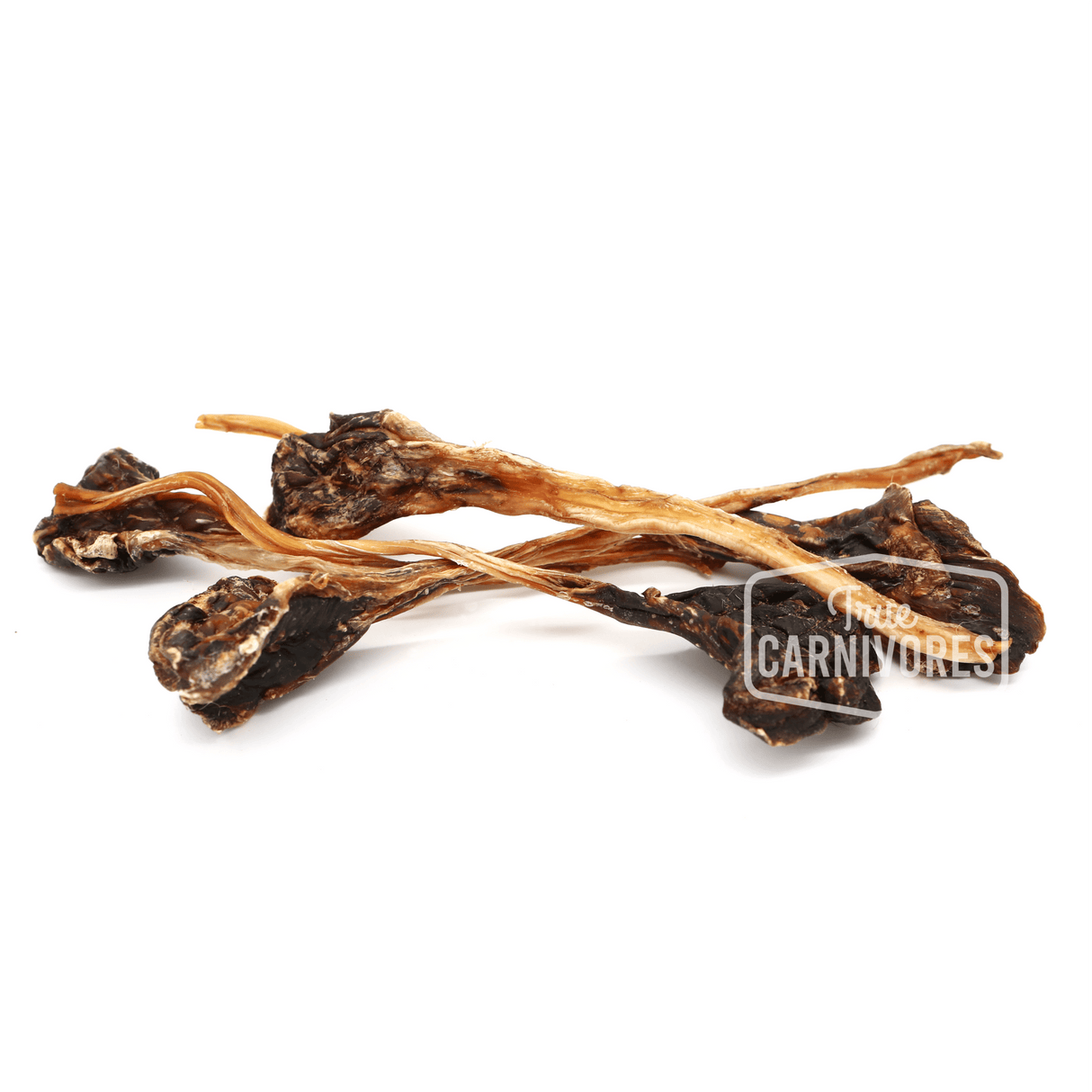 Kangaroo Tendon 150g: Long, thin dehydrated chews laid out, ideal for power-chewing dogs, made from 100% natural ingredients, perfect for dogs with allergies.