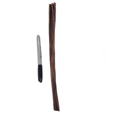 10-12 Regular Chomper Chew (100% Beef Collagen) shown next to a Sharpie for scale; features fibrous ends, ideal for active dog chewers.