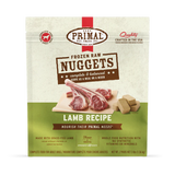 Primal Frozen Lamb for Dogs: Complete raw nutrition in 3 lb pack, featuring 48 thaw-and-serve nuggets of grass-fed lamb, no added hormones, crafted in the USA.