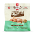 Primal Freeze Dried Chicken for Dogs package showing freeze-dried nuggets and raw chicken, highlighting cage-free, human-grade ingredients, complete balanced diet, and rehydration details.