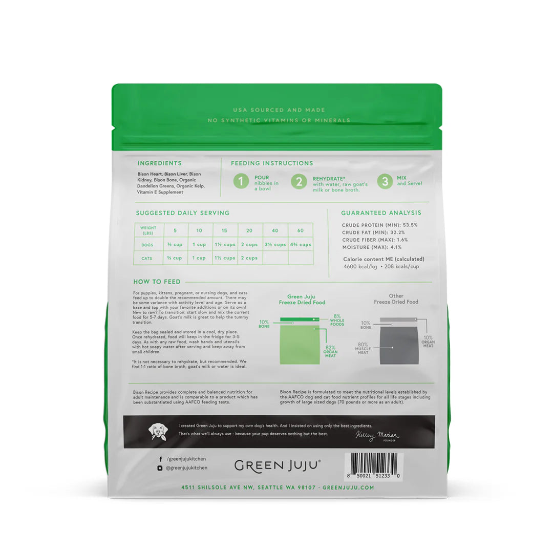 Green Juju Bison Recipe - Freeze Dried Raw Diet