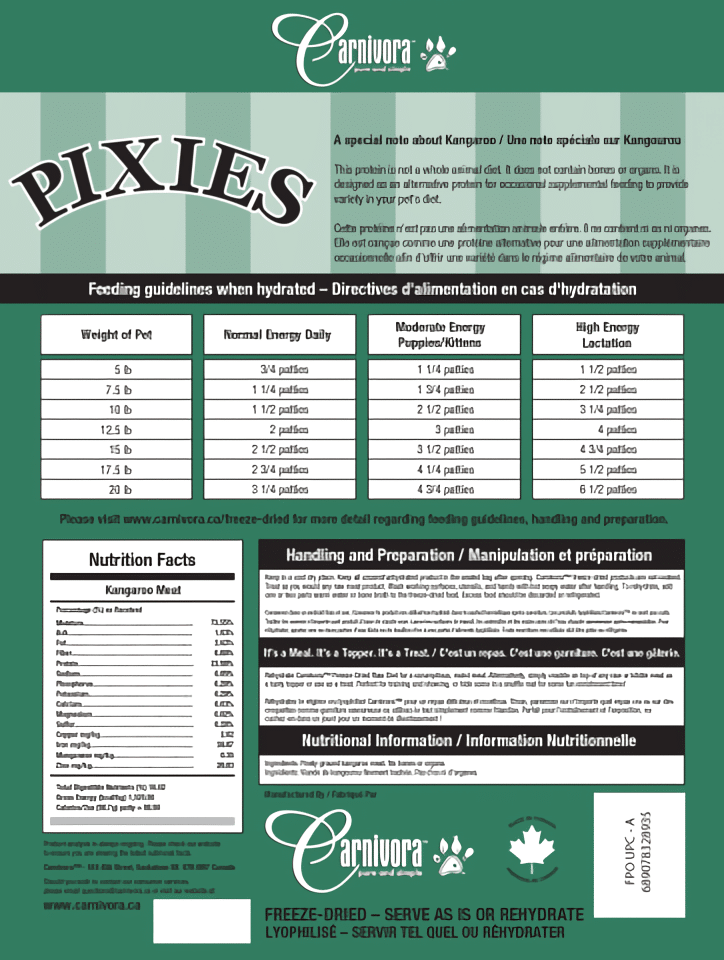 Pixies by Carnivora Freeze Dried Kangaroo Mini Patties