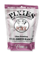 Pixies by Carnivora Pork Mini Patties (freeze-dried) in pink-and-white pouch, labeled for dogs and cats as a versatile meal, topper, or treat.