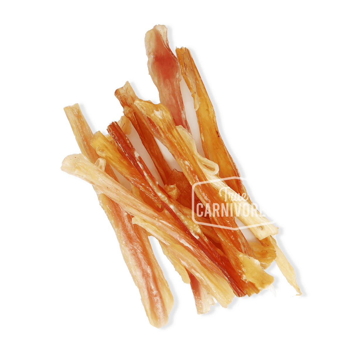 One Ingredient Beef Dental Picks – 10 Pack: Thin, dehydrated beef tendon strips for dogs, approximately 6–8 long, offering chewable, natural dental benefits.