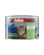 Feline Natural Canned Food for Cats: New Zealand Chicken & Lamb Feast, 99% meat, with a tabby cat in front of a mountain landscape on the label.
