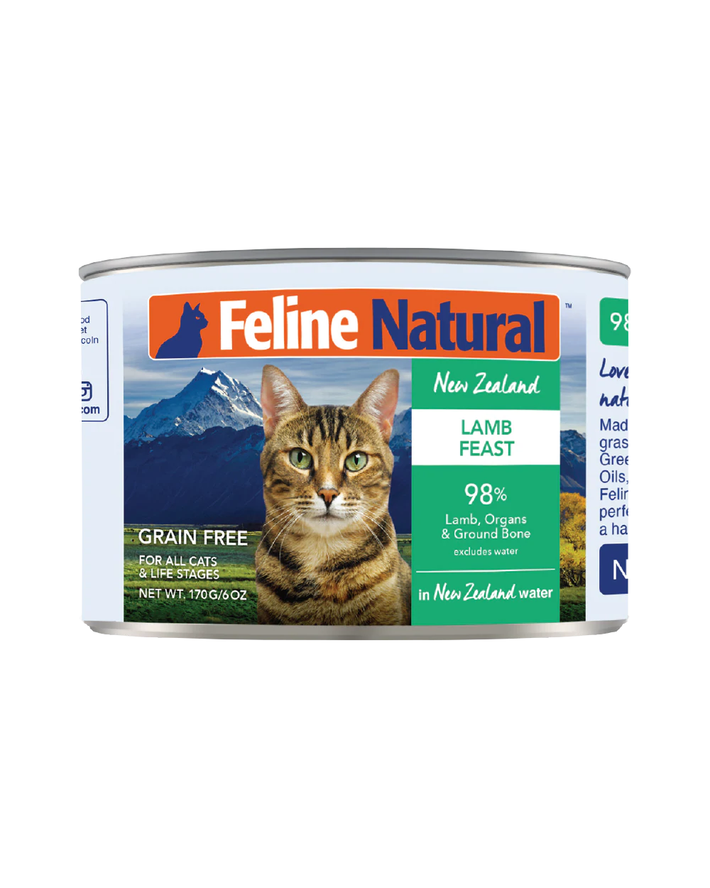 Feline Natural Canned Food for Cats, Lamb Feast, 170g can, features a high-meat, grain-free recipe for all life stages, offering convenient, protein-rich hydration.