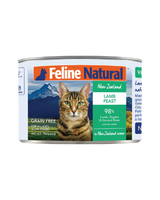 Feline Natural Canned Food for Cats, Lamb Feast, 170g can, features a high-meat, grain-free recipe for all life stages, offering convenient, protein-rich hydration.