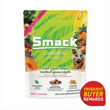 Smack Lamb Royale for Cats: Raw dehydrated superfood with grass-fed lamb, vibrant packaging, fruits, vegetables, 8.8 oz, frequent buyer rewards badge.