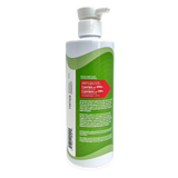 Thrive Hemp Seed Oil in a white pump-top bottle features a green label detailing dosing and health benefits for pets' skin, coat, and mobility.