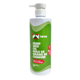 Thrive Hemp Seed Oil in a 500 mL pump-top bottle, labeled as a skin and coat supplement for pets, featuring English and French text and a Canadian maple-leaf icon.