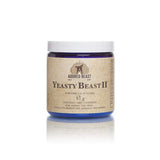 Adored Beast Yeasty Beast Protocol - 3 Product Set: Small blue-glass jar of Yeasty Beast II powder, a yeast-targeting supplement for pets, featuring enzymes and probiotics.