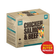 Fare Game Chicken & Salmon with Beef by Big Country Raw, 2 lb box. Features HACCP certification, geometric cat design, and a frequent buyer rewards badge.