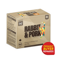 Fare Game Rabbit with Pork by Big Country Raw, 2 lb box featuring a polygonal cat graphic, NRC nutrition, HACCP certification, and buyer rewards badge.