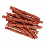 One Ingredient Beef Sticks 150g, featuring a small pile of thin jerky sticks with the True Carnivores logo, ideal for dog chews and training treats.