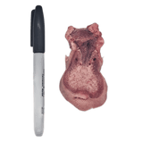 Back 2 Basics Sliced Bison Tongue - 1lb Portion Pack next to a black-topped marker, showcasing the raw tongue's texture and papillae for pet nutrition.