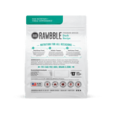 BIXBI Rawbble Duck Recipe for Dogs, freeze-dried pet food with 95% cage-free duck, acts as a meal, topper, or treat, featuring bite-size pieces.
