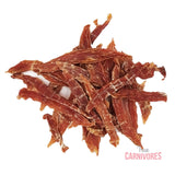 One Ingredient Dehydrated Duck Breast Fillet 100g, showing a small pile of lean, dehydrated duck strips, ideal for sensitive pets, crafted in Canada.