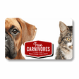 Gift card banner with True Carnivores – Raw Food for Pets – Since 1996 badge, flanked by a dog and cat, promoting pet-food e-gift cards.