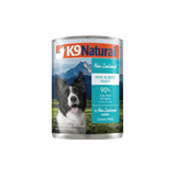 K9 Natural Canned Food for Dogs: Hoki & Beef Feast with 90% meat, featuring a Border Collie against a mountain backdrop, grain-free, 370g can.