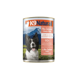K9 Natural Canned Food for Dogs, 370 g, features a grain-free lamb and salmon formula with 90% meat, organs, and bone, in a ready-to-serve can.