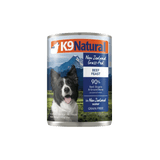 K9 Natural Canned Food for Dogs, Beef Feast formula, grain-free, made in New Zealand from 90% grass-fed beef, organs, and bone, ready-to-serve, nutrient-rich meal.