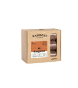 Rawbone Mixed Protein Kangaroo Meal carton with visible frozen patties, featuring lean wild game protein and multi-meat variety for dogs' raw nutrition.
