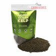 Stand-up resealable pouch of Organic Icelandic Ocean Kelp 1LB, showing benefits like skin and coat support, with kelp flakes displayed in front.