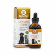 Naturpet Urinary Care liquid supplement for pets shown with a dropper-top bottle and box, supports urinary health for cats and dogs.