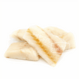 Back 2 Basics Pacific Cod Fillets: Thin, off-white freeze-dried fish bars, high-protein, single-ingredient treats, visible faint yellowish skin stripes, laid on white background.