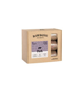 Rawbone Mixed Protein Pork Meal box with visible raw pork patties, labeled Premium Raw Meals for Dogs, highlighting no fillers, human grade ingredients, and nutritionally balanced.