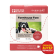 RDBK - Everyday Raw Farmhouse Fare dog food box featuring two dogs, highlighting chicken and beef mix, Canadian-made, with a Frequent Buyer Rewards badge.