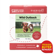 RDBK Everyday Raw Wild Outback dog food box featuring kangaroo, lamb, and herring blend. Highlights mixed proteins, fresh vegetables, ethically sourced ingredients, and a naturally balanced diet.
