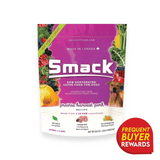 Smack Prairie Harvest Pork for Dogs, a raw dehydrated superfood, features Canadian pork, organic pumpkin, and a happy dog image, in a resealable pouch.