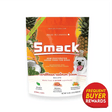 Smack Caribbean-Salmon Fusion for Dogs pouch showing wild salmon, organic pumpkin. Includes a white dog's face and Frequent Buyer Rewards badge. Made in Canada, 7.4 oz.