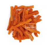 One Ingredient Dehydrated Sweet Potato Fingers, thick-cut and chewy, ideal for pets with allergies, offering a nutritious, single-ingredient treat supporting digestion and immune health.