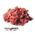 Back 2 Basics Venison - Ground 1lb Portions from $9.99/lb, featuring a loose pile of raw minced venison on a white background, ideal for pet meals.