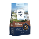 Ziwi Peak Steam-Dried Beef with Pumpkin dog food bag, showcasing its 800g size, air-dried beef and pumpkin recipe, ideal for convenient, nutritious feeding.