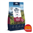 Ziwi Peak Venison for Cats in a resealable pouch, featuring 96% venison and green mussels. Includes a Frequent Buyer Rewards badge, emphasizing its air-dried, grain-free formula.